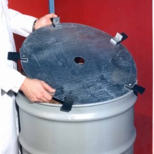 Pak-More Hold Down Disk improves the volume reduction when compacting debris inside a 55-gallon drum
