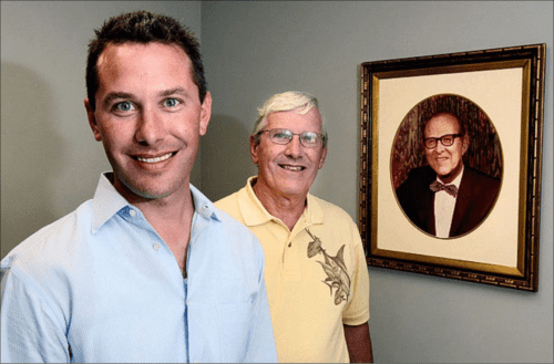 Three generations of the Andrews family -- from left, Nathan Andrews, president; with his father, Robert Andrews, chairman, owner and former president; and a portrait of Nathan's grandfather, Ralph Andrews -- have run Morse Manufacturing Co. Inc.